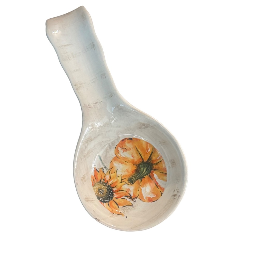 Potter's Studio Ceramic Spoon Rest Fall Pumpkin Sunflower Harvest Decor 9.5"